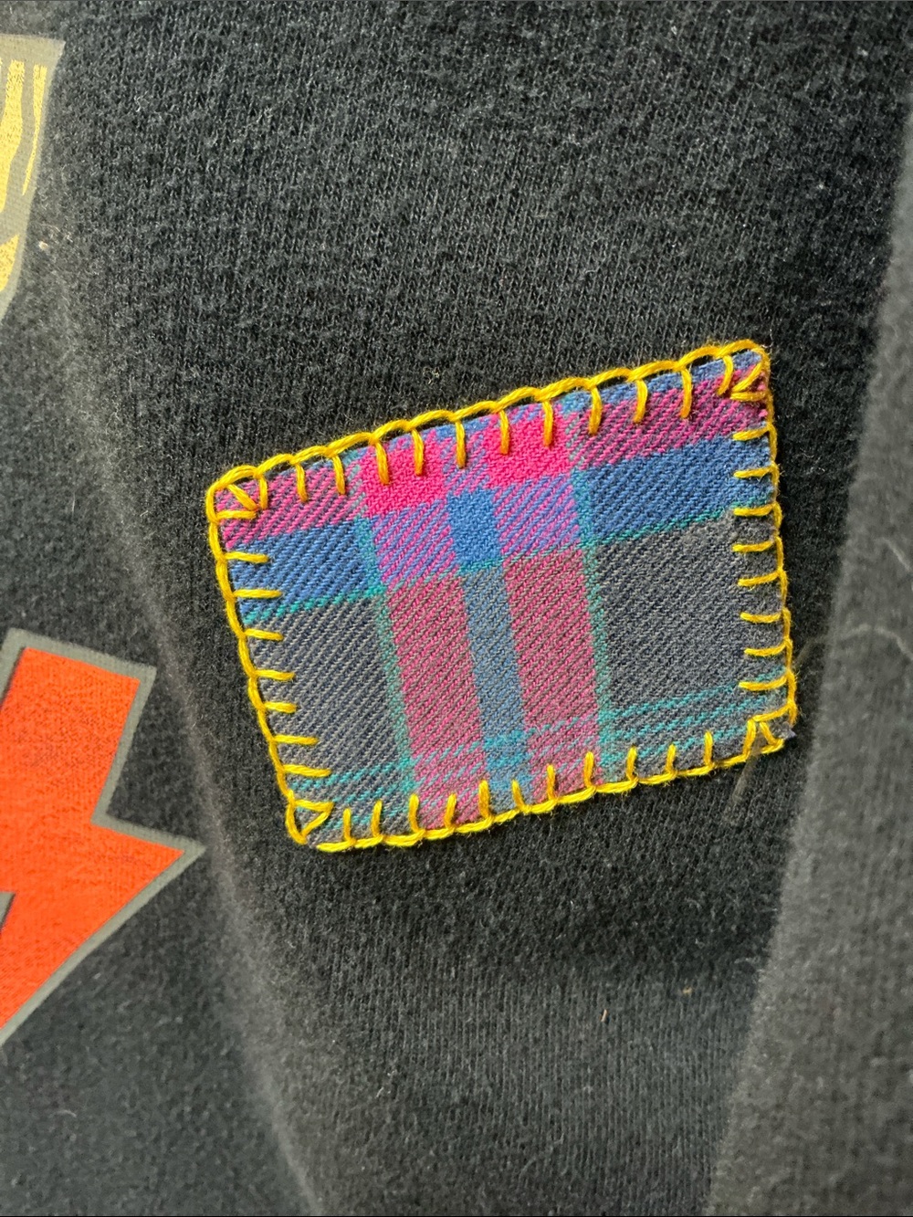 AC/DC Band Upcycled Sweatshirt Lightening Bolts Patches Blanket Stitching Grunge - Picture 3 of 13